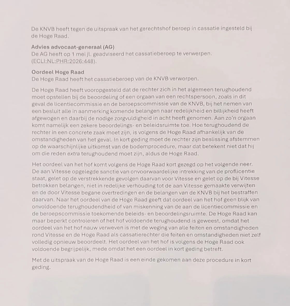 De uitspraak van de Hoge Raad op papier.